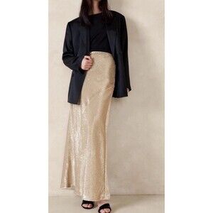 Banana Republic Alina Sequin Gold Silver Party Maxi Skirt Size XXS $190 NWT